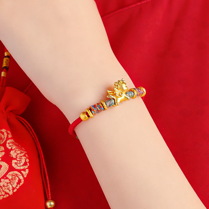 Braccialetto di protezione in corda intrecciata placcato oro con Buddha Stones Anno del Cavallo in argento sterling 999 - image 15