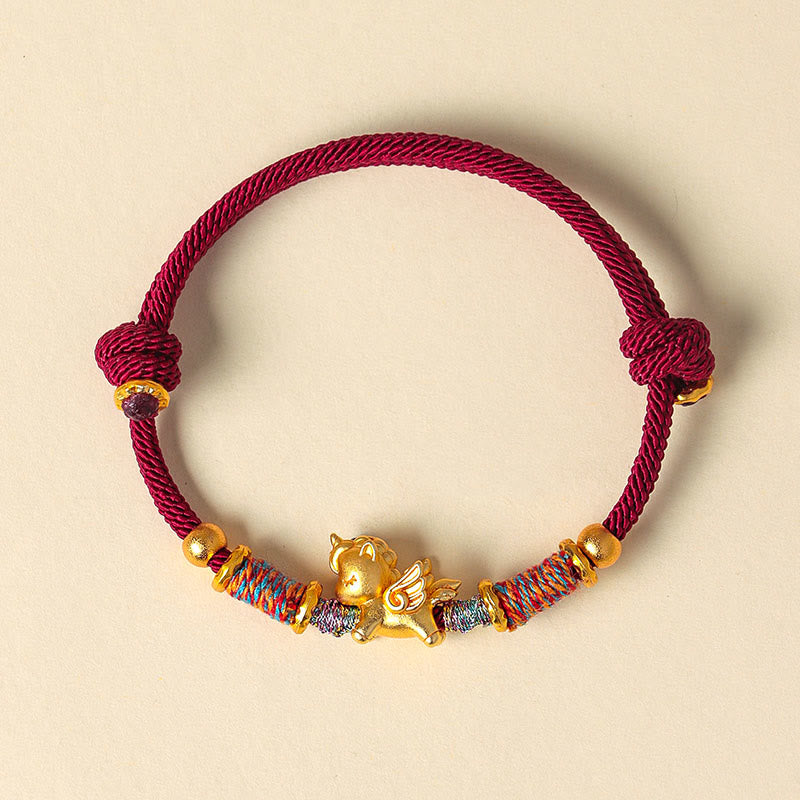 Braccialetto di protezione in corda intrecciata placcato oro con Buddha Stones Anno del Cavallo in argento sterling 999 - image 2