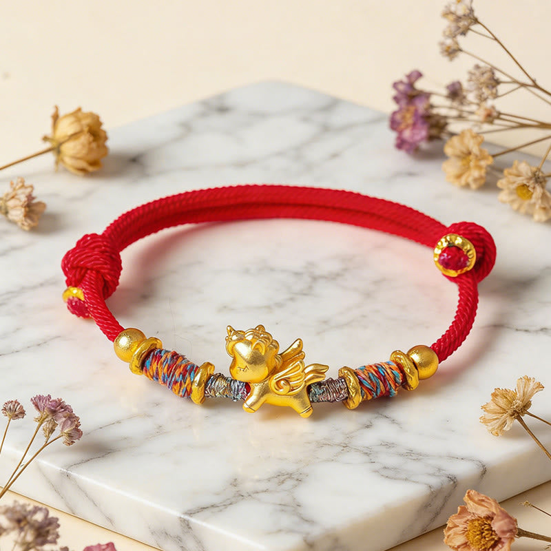 Braccialetto di protezione in corda intrecciata placcato oro con Buddha Stones Anno del Cavallo in argento sterling 999 - image 12