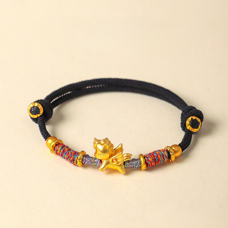 Braccialetto di protezione in corda intrecciata placcato oro con Buddha Stones Anno del Cavallo in argento sterling 999 - Corda nera (circonferenza del polso: 15-18 cm) - image 16