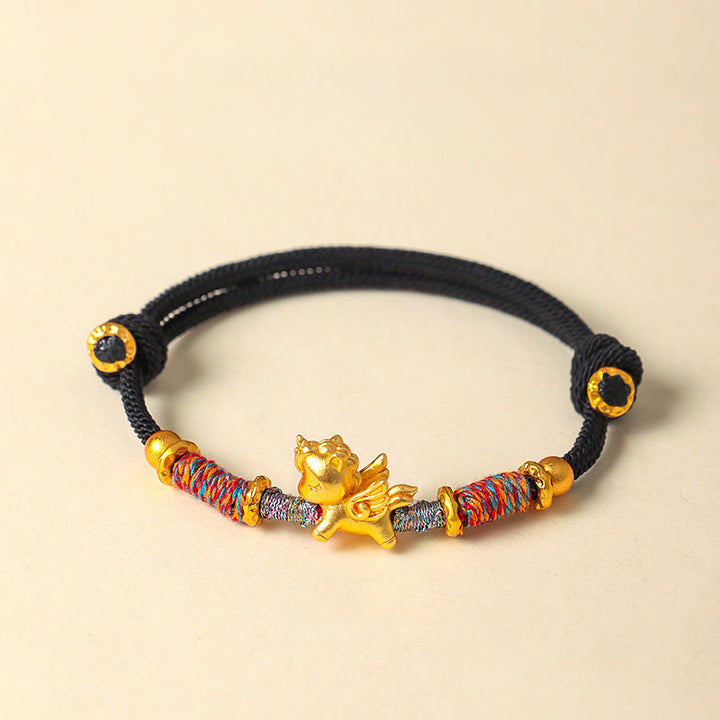 Braccialetto di protezione in corda intrecciata placcato oro con Buddha Stones Anno del Cavallo in argento sterling 999 - Corda nera (circonferenza del polso: 15-18 cm) - image 16