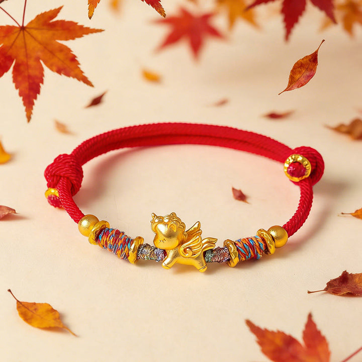 Braccialetto di protezione in corda intrecciata placcato oro con Buddha Stones Anno del Cavallo in argento sterling 999 - image 13