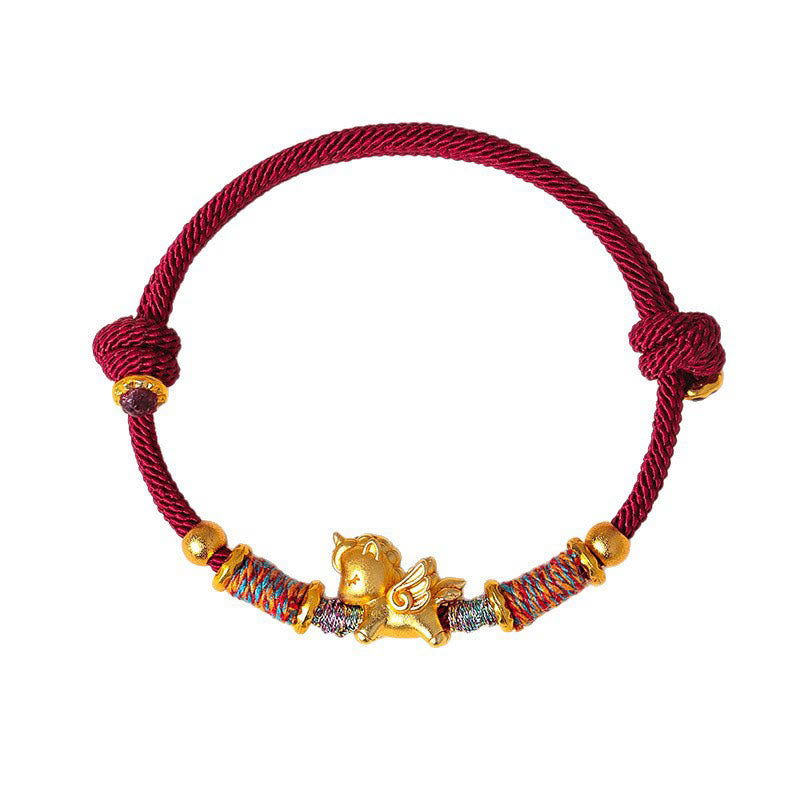 Braccialetto di protezione in corda intrecciata placcato oro con Buddha Stones Anno del Cavallo in argento sterling 999 - image 5