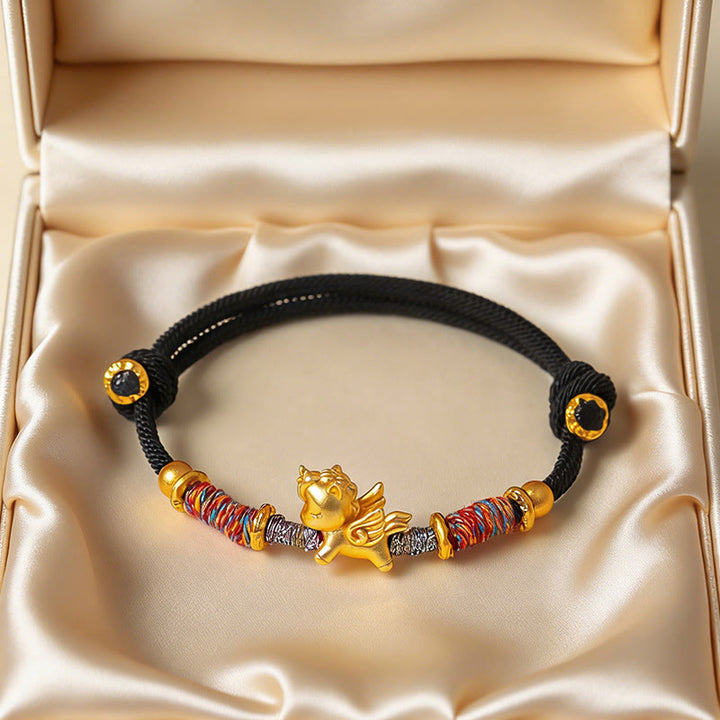 Braccialetto di protezione in corda intrecciata placcato oro con Buddha Stones Anno del Cavallo in argento sterling 999 - image 18