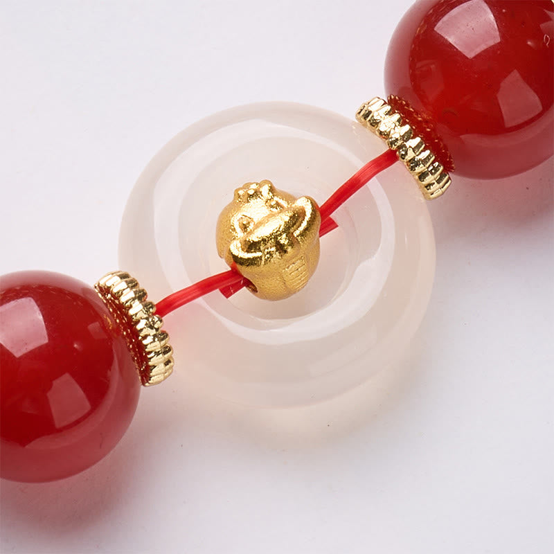 Braccialetto della fiducia Buddha Stones, zodiaco cinese, anno del cavallo, fibbia della pace, agata rossa, calcedonio bianco - image 21