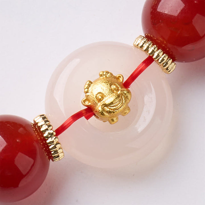 Braccialetto della fiducia Buddha Stones, zodiaco cinese, anno del cavallo, fibbia della pace, agata rossa, calcedonio bianco - image 13