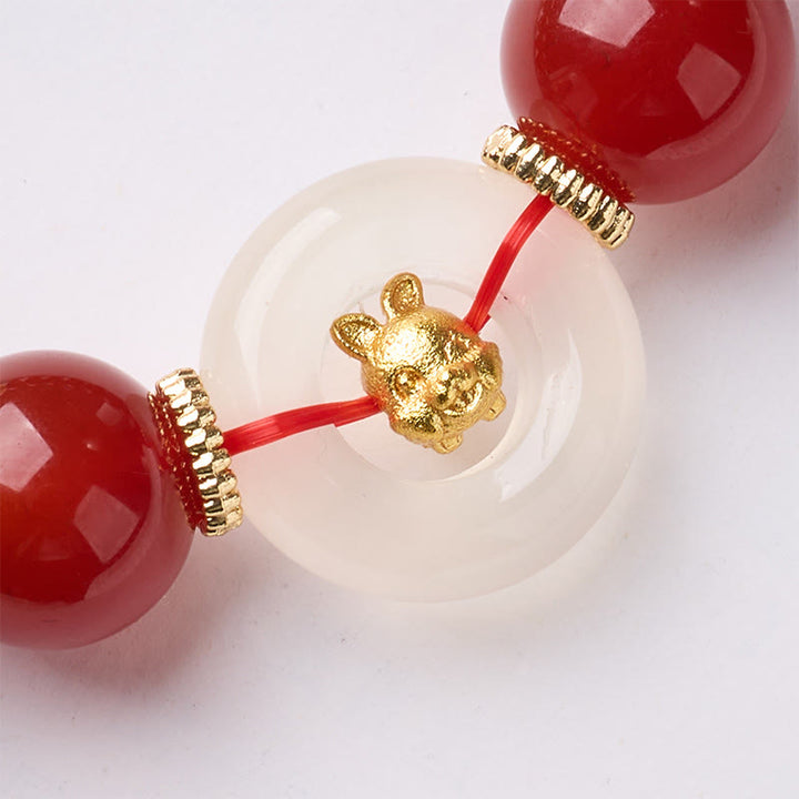 Braccialetto della fiducia Buddha Stones, zodiaco cinese, anno del cavallo, fibbia della pace, agata rossa, calcedonio bianco - image 17