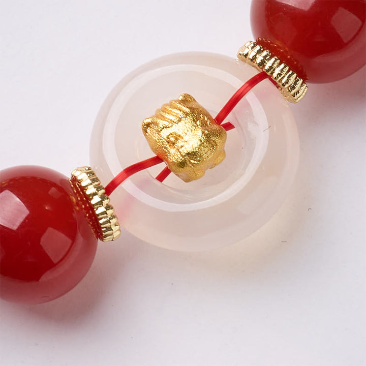 Braccialetto della fiducia Buddha Stones, zodiaco cinese, anno del cavallo, fibbia della pace, agata rossa, calcedonio bianco - image 3