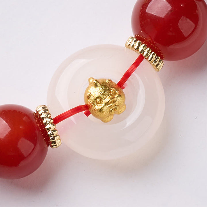 Braccialetto della fiducia Buddha Stones, zodiaco cinese, anno del cavallo, fibbia della pace, agata rossa, calcedonio bianco - image 27