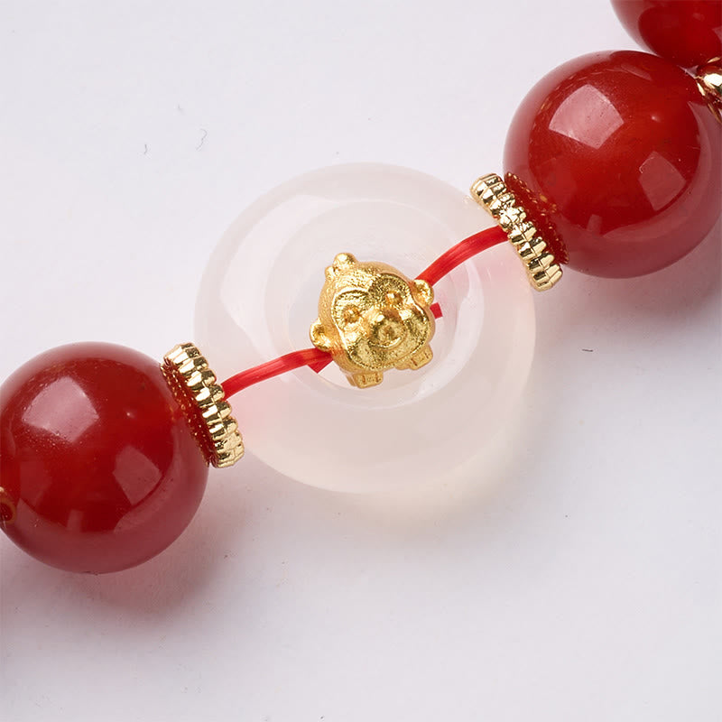 Braccialetto della fiducia Buddha Stones, zodiaco cinese, anno del cavallo, fibbia della pace, agata rossa, calcedonio bianco - image 25