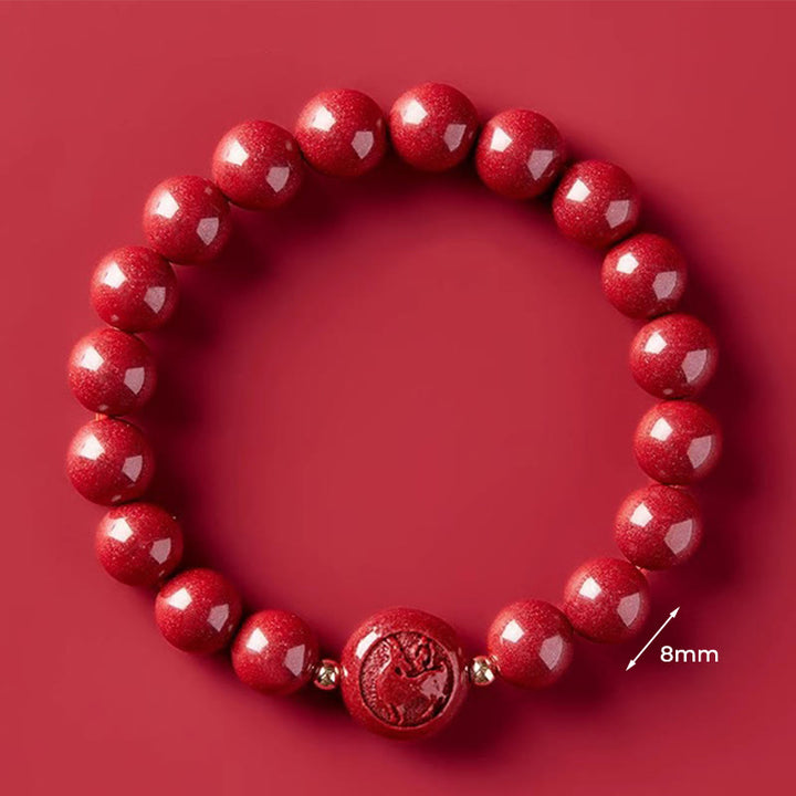 Braccialetto di benedizione pacifica in cinabro intagliato con Buddha Stones, zodiaco cinese, anno del cavallo - Capra da 8 mm - image 34