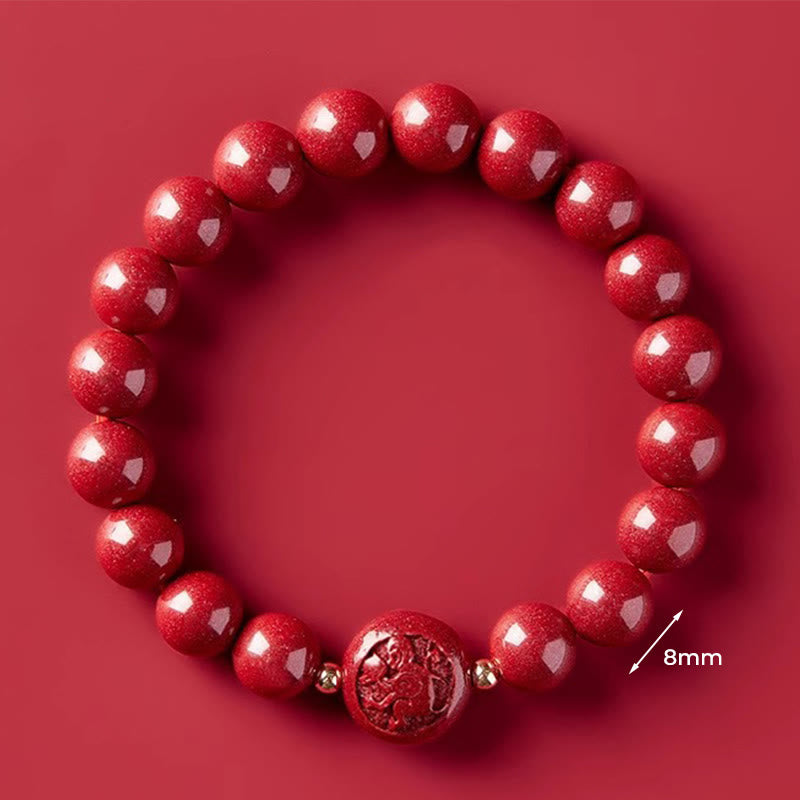 Braccialetto di benedizione pacifica in cinabro intagliato con Buddha Stones, zodiaco cinese, anno del cavallo - Scimmia da 8 mm - image 35