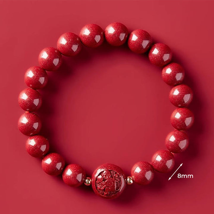 Braccialetto di benedizione pacifica in cinabro intagliato con Buddha Stones, zodiaco cinese, anno del cavallo - Scimmia da 8 mm - image 35