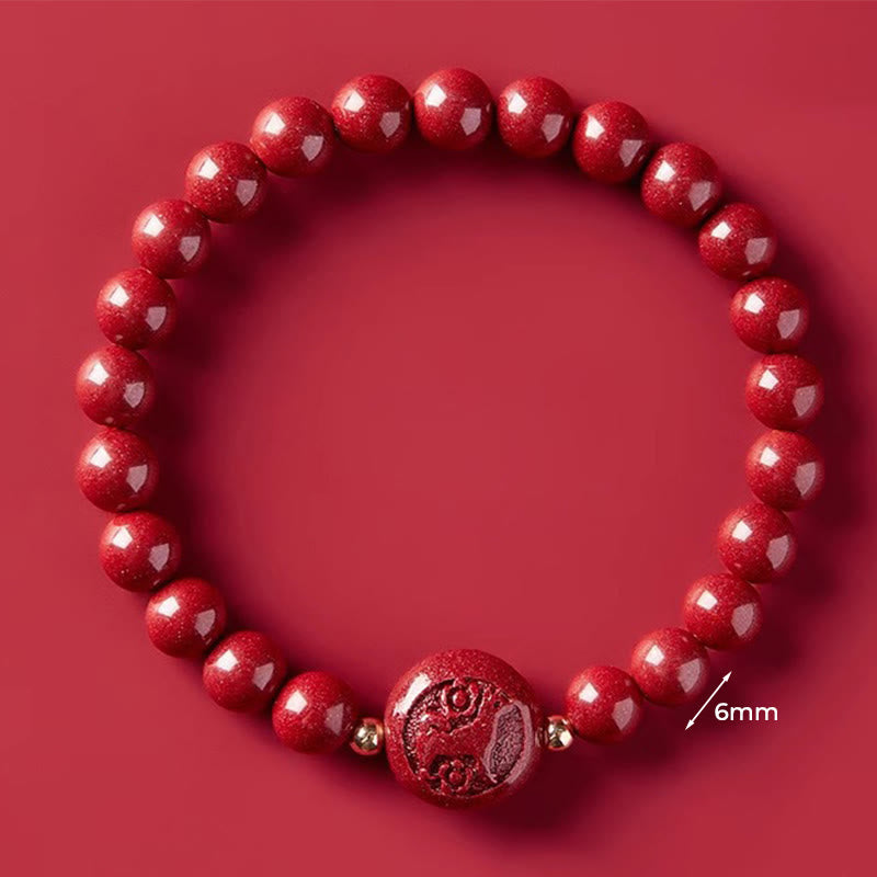 Braccialetto di benedizione pacifica in cinabro intagliato con Buddha Stones, zodiaco cinese, anno del cavallo - Cane da 6 mm - image 26