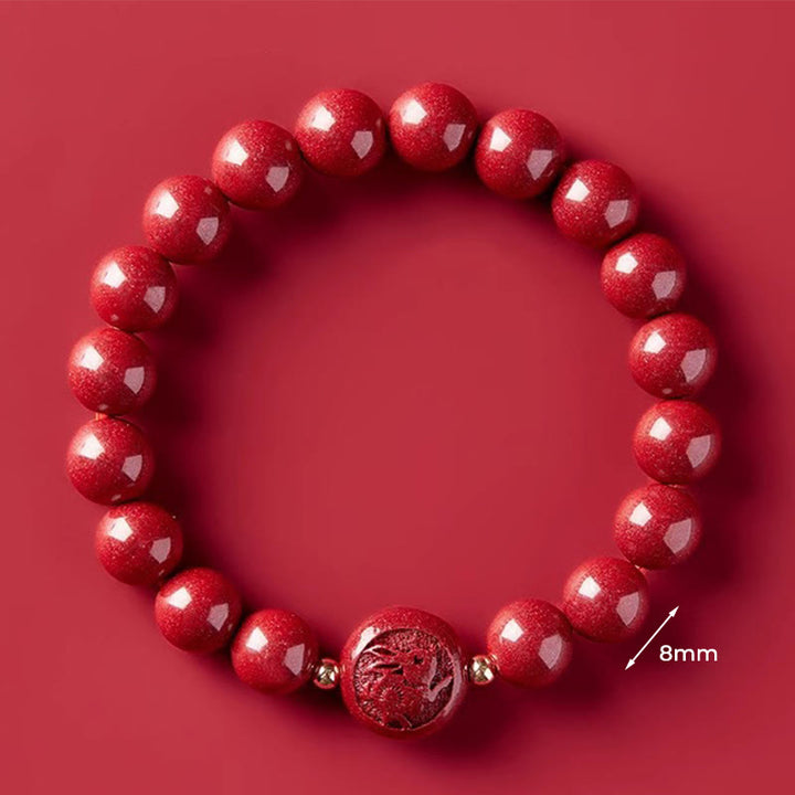 Braccialetto di benedizione pacifica in cinabro intagliato con Buddha Stones, zodiaco cinese, anno del cavallo - Coniglio da 8 mm - image 31