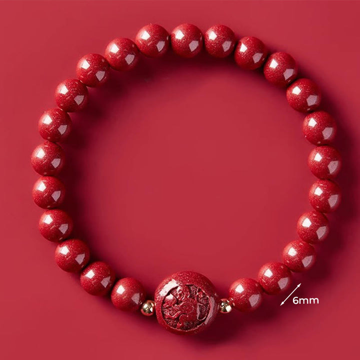 Braccialetto di benedizione pacifica in cinabro intagliato con Buddha Stones, zodiaco cinese, anno del cavallo - Scimmia da 6 mm - image 24