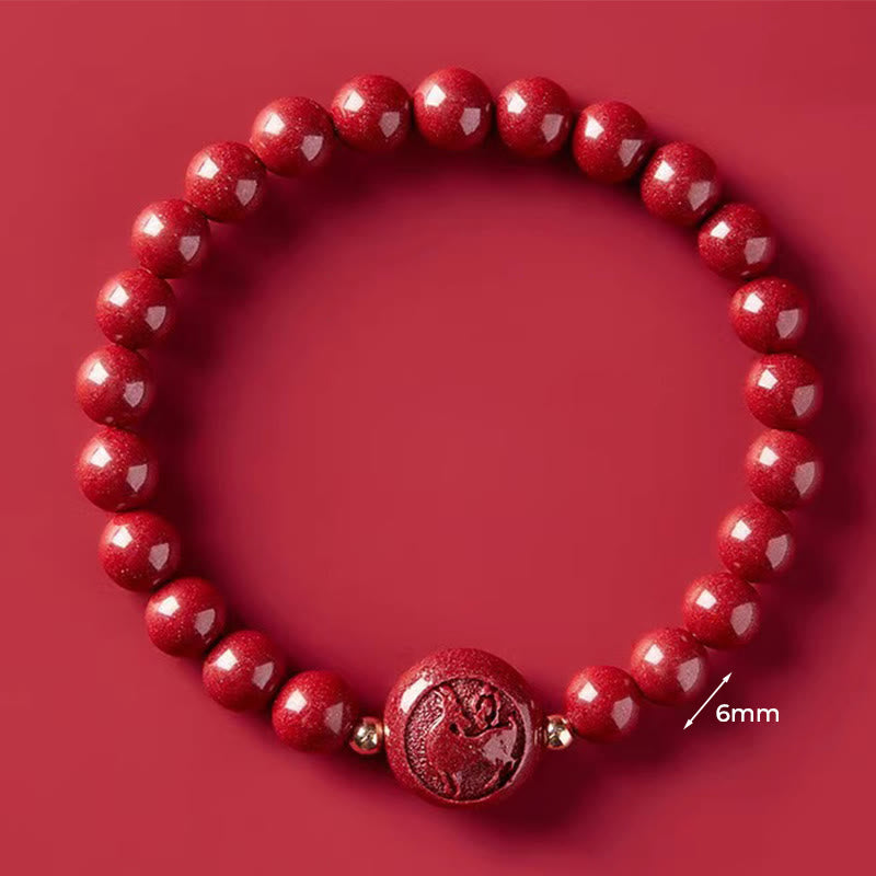 Braccialetto di benedizione pacifica in cinabro intagliato con Buddha Stones, zodiaco cinese, anno del cavallo - Capra da 6 mm - image 23