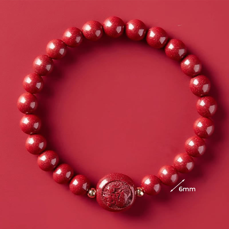 Braccialetto di benedizione pacifica in cinabro intagliato con Buddha Stones, zodiaco cinese, anno del cavallo - Ratto da 6 mm - image 14