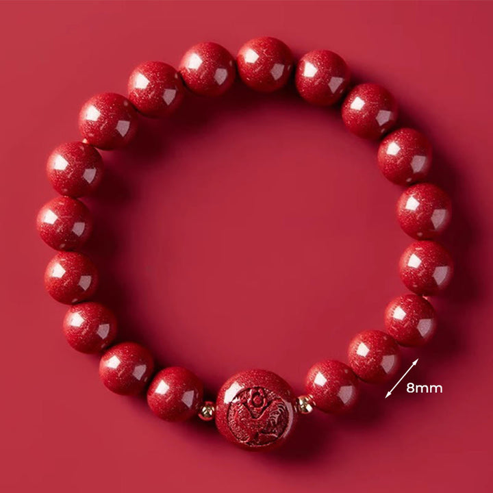 Braccialetto di benedizione pacifica in cinabro intagliato con Buddha Stones, zodiaco cinese, anno del cavallo - Gallo da 8 mm - image 36