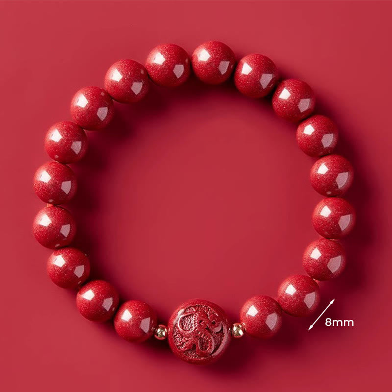 Braccialetto di benedizione pacifica in cinabro intagliato con Buddha Stones, zodiaco cinese, anno del cavallo - Serpente da 8 mm - image 33