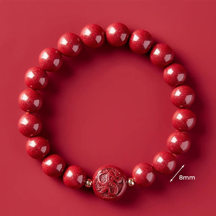 Braccialetto di benedizione pacifica in cinabro intagliato con Buddha Stones, zodiaco cinese, anno del cavallo - Serpente da 8 mm - image 33