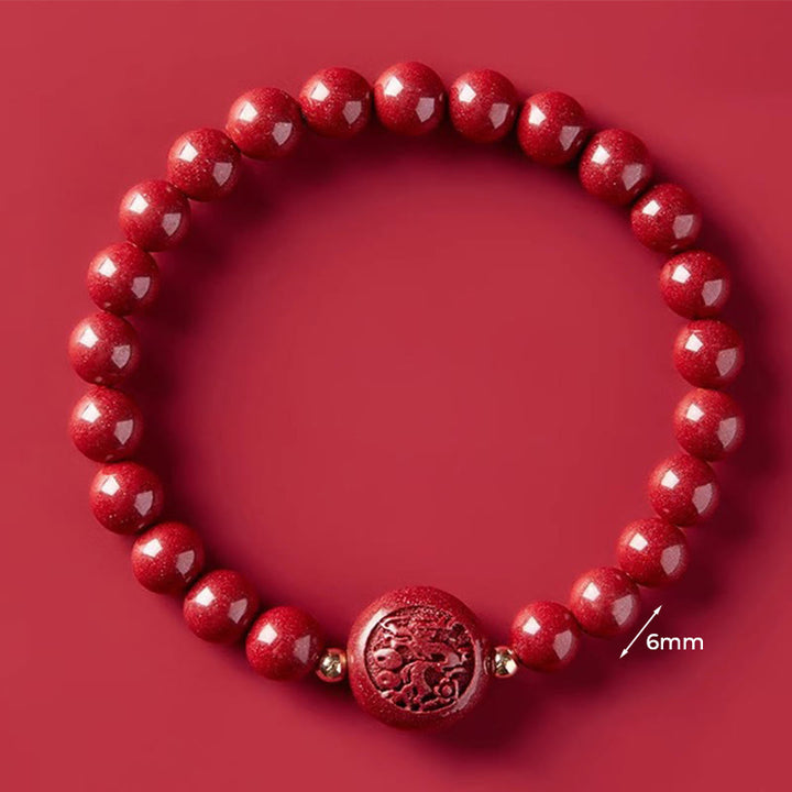Braccialetto di benedizione pacifica in cinabro intagliato con Buddha Stones, zodiaco cinese, anno del cavallo - Drago da 6 mm - image 19