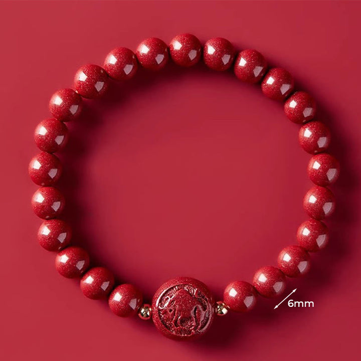 Braccialetto di benedizione pacifica in cinabro intagliato con Buddha Stones, zodiaco cinese, anno del cavallo - Bue da 6 mm - image 15
