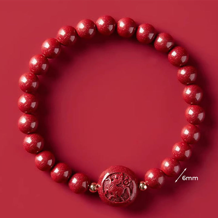 Braccialetto di benedizione pacifica in cinabro intagliato con Buddha Stones, zodiaco cinese, anno del cavallo - Cavallo da 6 mm - image 6