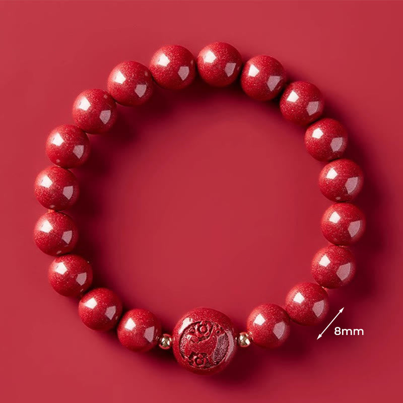 Braccialetto di benedizione pacifica in cinabro intagliato con Buddha Stones, zodiaco cinese, anno del cavallo - Cane da 8 mm - image 37