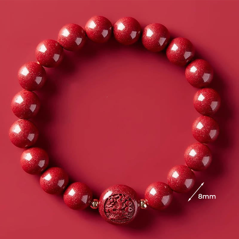 Braccialetto di benedizione pacifica in cinabro intagliato con Buddha Stones, zodiaco cinese, anno del cavallo - Drago da 8 mm - image 32