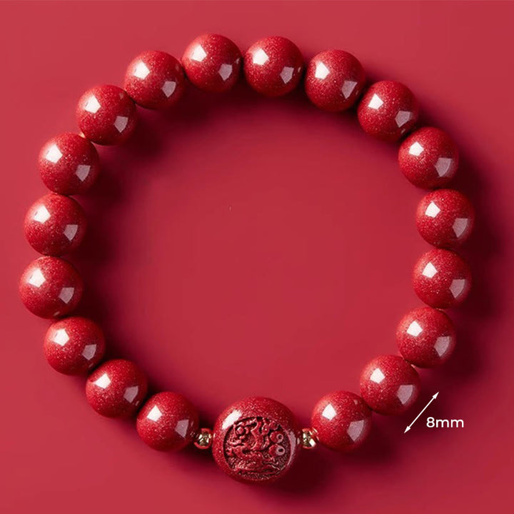 Braccialetto di benedizione pacifica in cinabro intagliato con Buddha Stones, zodiaco cinese, anno del cavallo - Drago da 8 mm - image 32