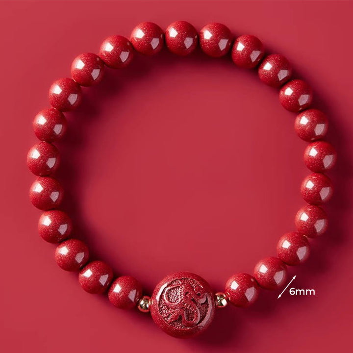 Braccialetto di benedizione pacifica in cinabro intagliato con Buddha Stones, zodiaco cinese, anno del cavallo - Serpente da 6 mm - image 22