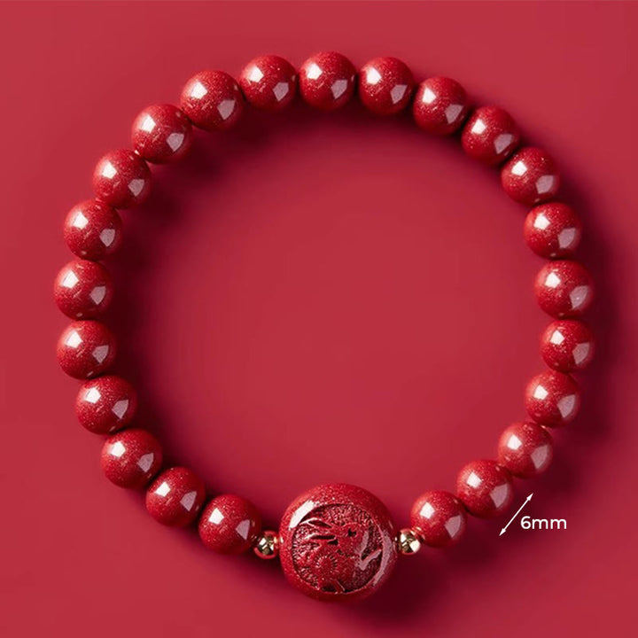 Braccialetto di benedizione pacifica in cinabro intagliato con Buddha Stones, zodiaco cinese, anno del cavallo - Coniglio da 6 mm - image 17