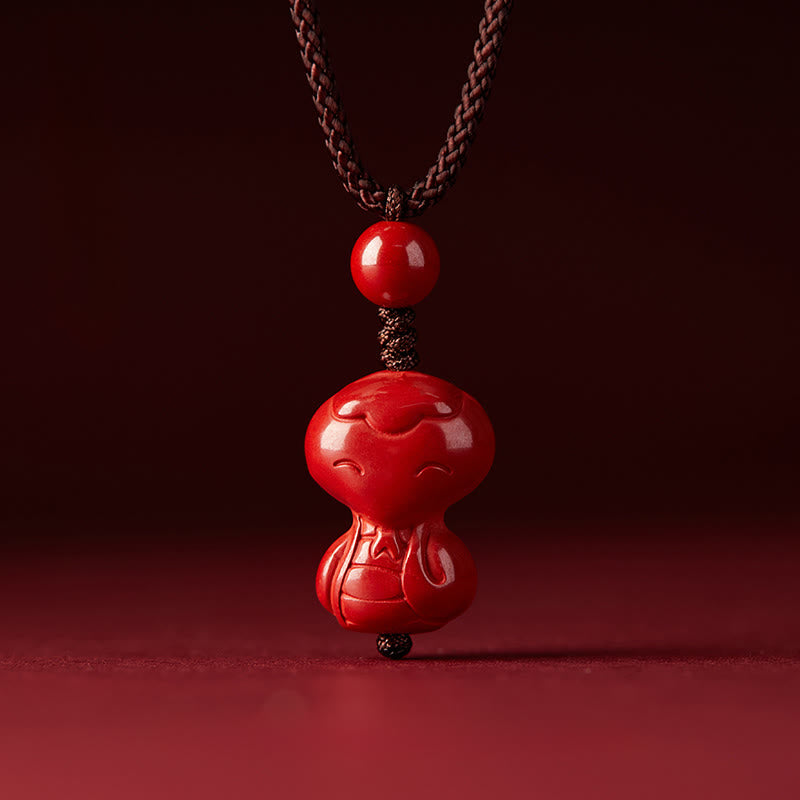 Collana con ciondolo in corda di benedizione in cinabro con design inciso, anno del cavallo, zodiaco cinese Buddha Stones - image 29