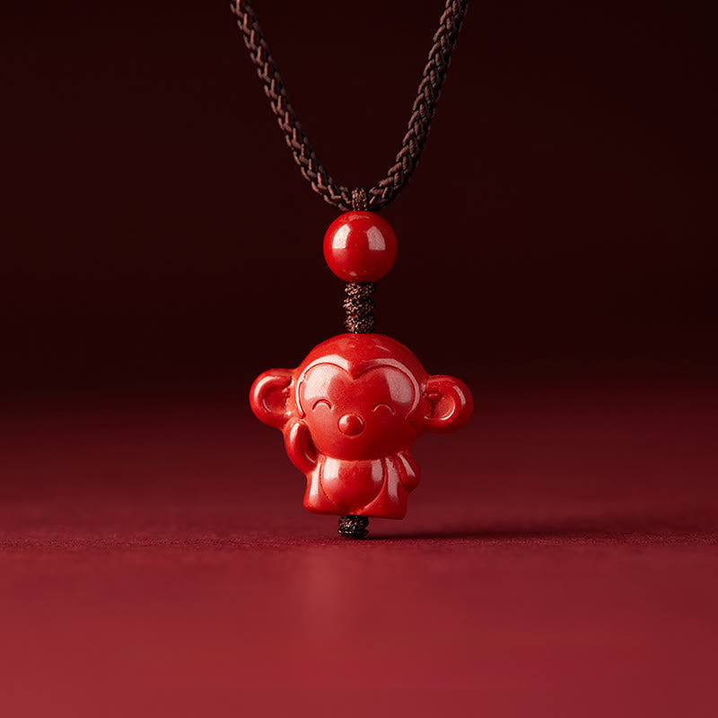 Collana con ciondolo in corda di benedizione in cinabro con design inciso, anno del cavallo, zodiaco cinese Buddha Stones - image 33