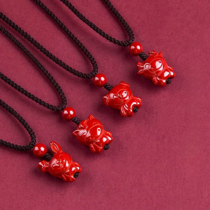 Collana con ciondolo in corda di benedizione in cinabro con design inciso, anno del cavallo, zodiaco cinese Buddha Stones - image 41