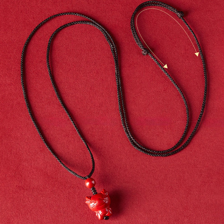 Collana con ciondolo in corda di benedizione in cinabro con design inciso, anno del cavallo, zodiaco cinese Buddha Stones - image 23