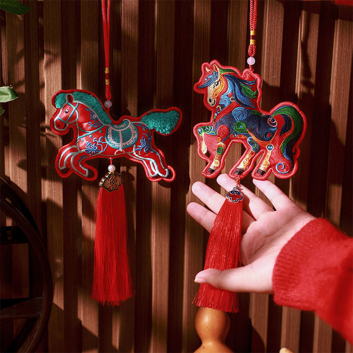 Decorazione da appendere con nappa a campana ricamata con Buddha Stones dell'anno del cavallo - image 19