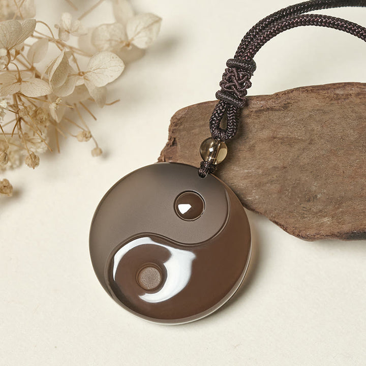 Buddha Stones Ossidiana nera Taoismo Cinque montagne sacre Mantra a nove caratteri Intagliato Purificazione Yin Yang Collana pendente - image 16