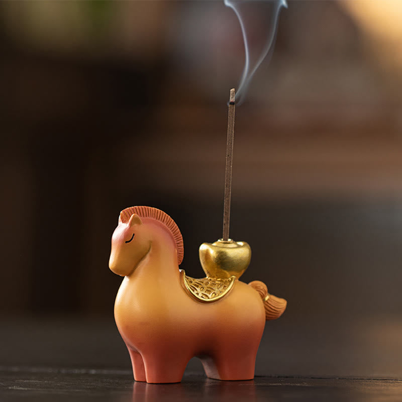 Buddha Stones Anno del Cavallo 2026 Lingotto di Capodanno che attrae ricchezza Decorazione per la casa Bruciatore di incenso - Bruciatore di incenso a forma di lingotto di cavallo (6,3*2,7*5,6 cm) - image 0