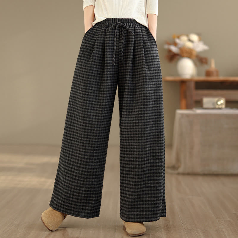 Pantaloni larghi da donna con tasche e motivo scozzese casual Buddha Stones - image 1