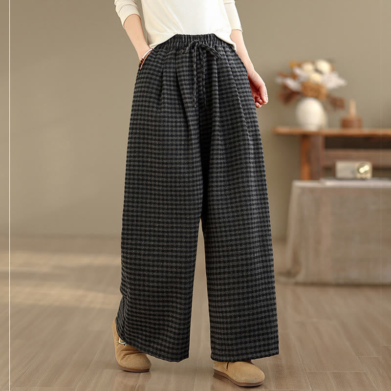Pantaloni larghi da donna con tasche e motivo scozzese casual Buddha Stones - image 2