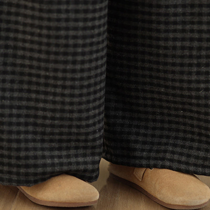 Pantaloni larghi da donna con tasche e motivo scozzese casual Buddha Stones - image 6