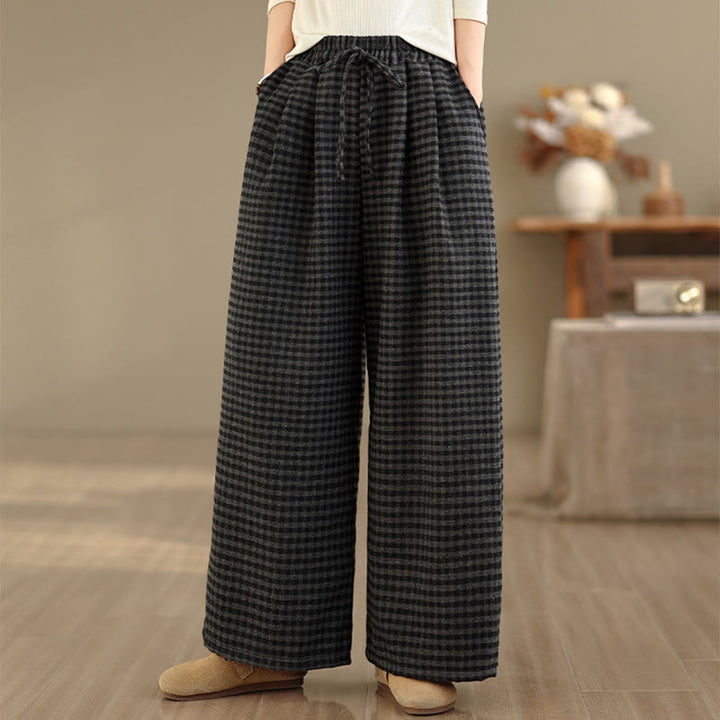 Pantaloni larghi da donna con tasche e motivo scozzese casual Buddha Stones - image 4