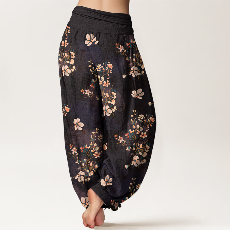 Pantaloni harem da donna con elastico in vita in puro cotone con motivo a fiori di ciliegio Buddha Stones - image 1