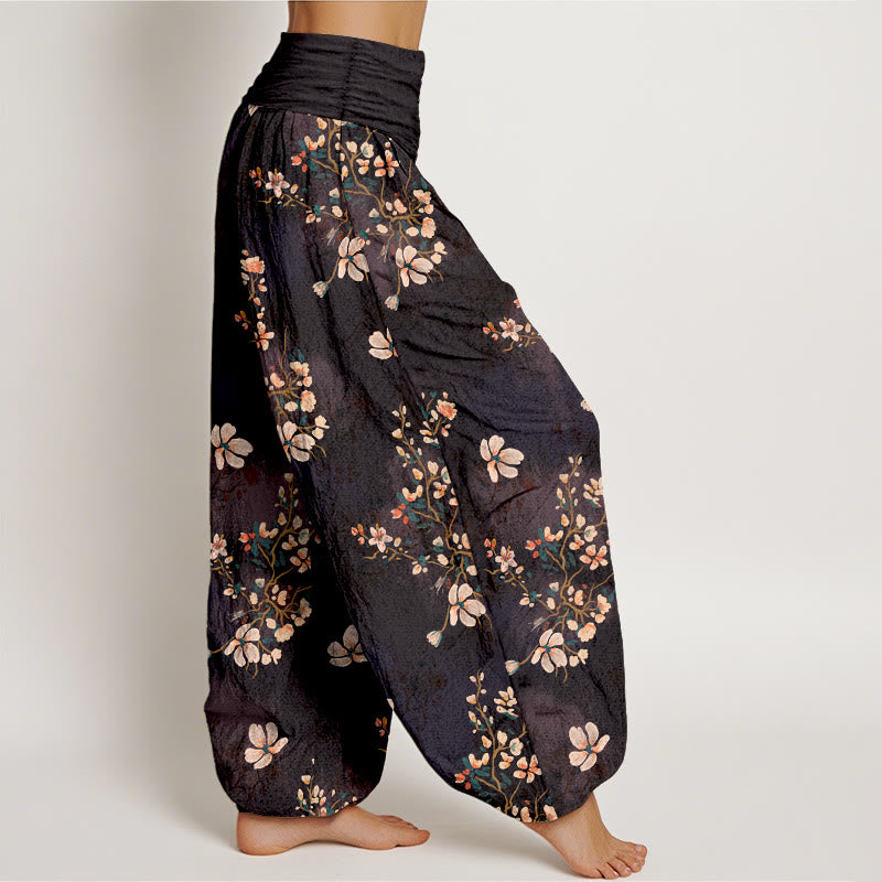 Pantaloni harem da donna con elastico in vita in puro cotone con motivo a fiori di ciliegio Buddha Stones - image 2