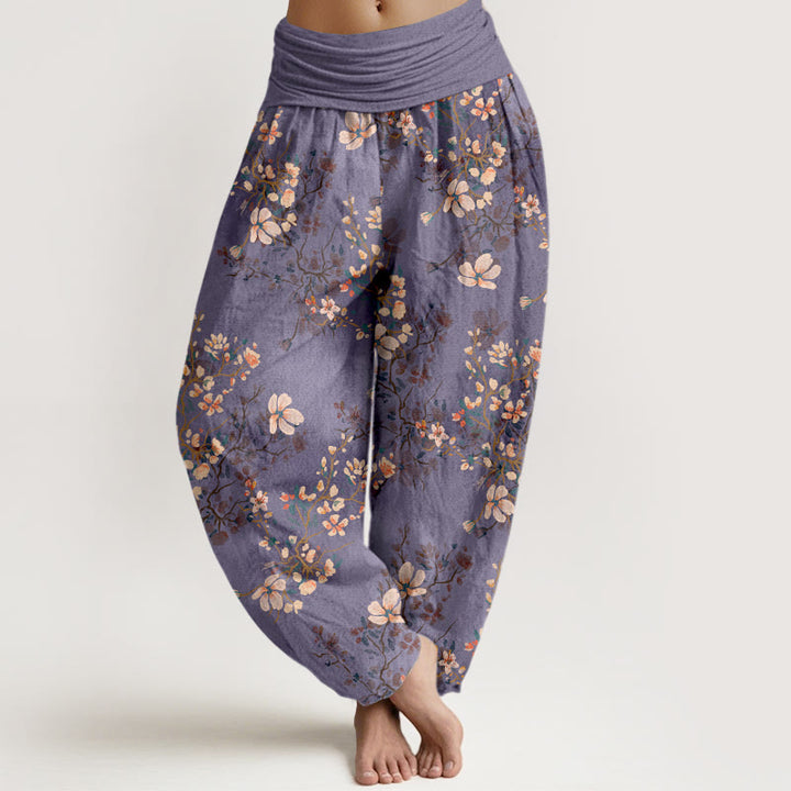 Pantaloni harem da donna con elastico in vita in puro cotone con motivo a fiori di ciliegio Buddha Stones - Viola medio - US16, UK/AU20, EU48 (3XL) - image 5