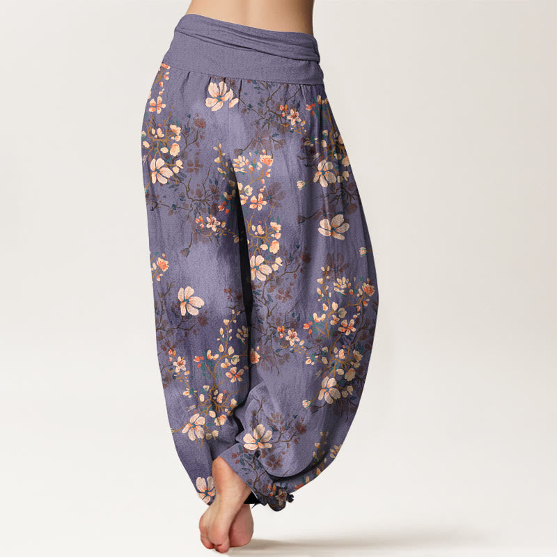 Pantaloni harem da donna con elastico in vita in puro cotone con motivo a fiori di ciliegio Buddha Stones - image 6