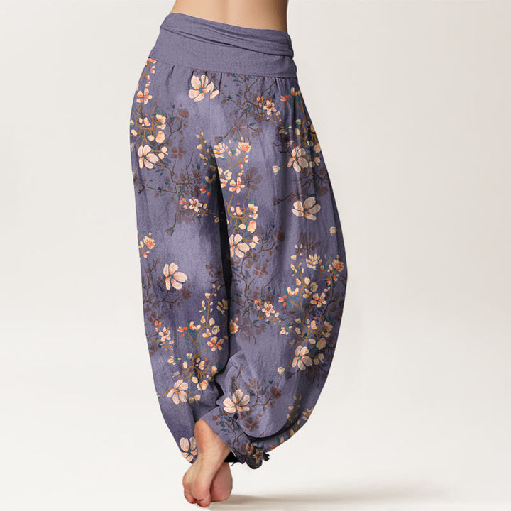 Pantaloni harem da donna con elastico in vita in puro cotone con motivo a fiori di ciliegio Buddha Stones - image 6