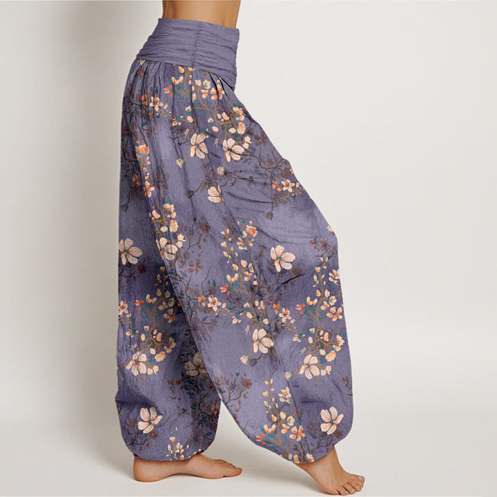 Pantaloni harem da donna con elastico in vita in puro cotone con motivo a fiori di ciliegio Buddha Stones - image 7